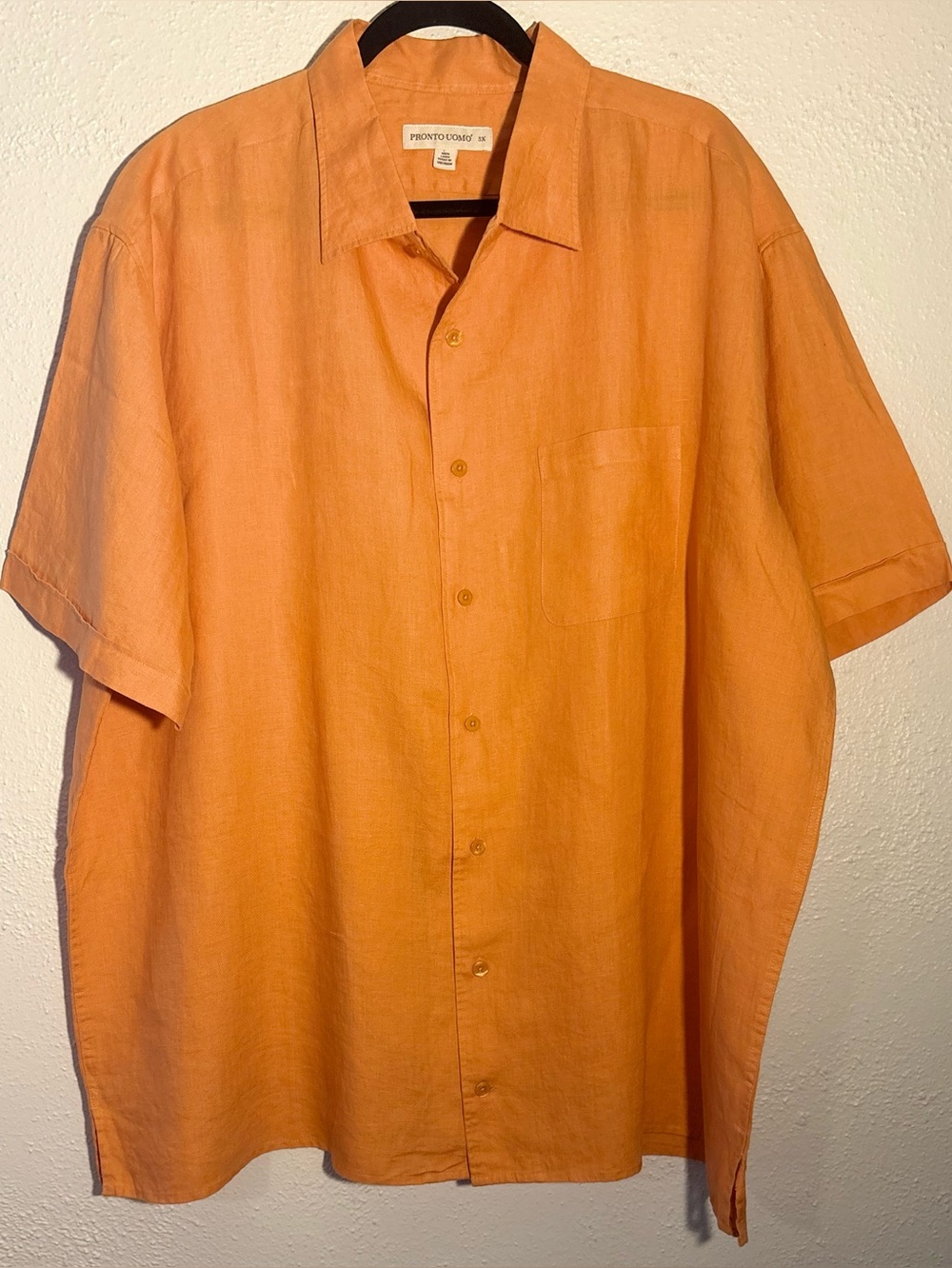 Pronto-Uomo 100% Linen Relaxed Fit Men's Shirt Short Sleeve Orange Size 3X